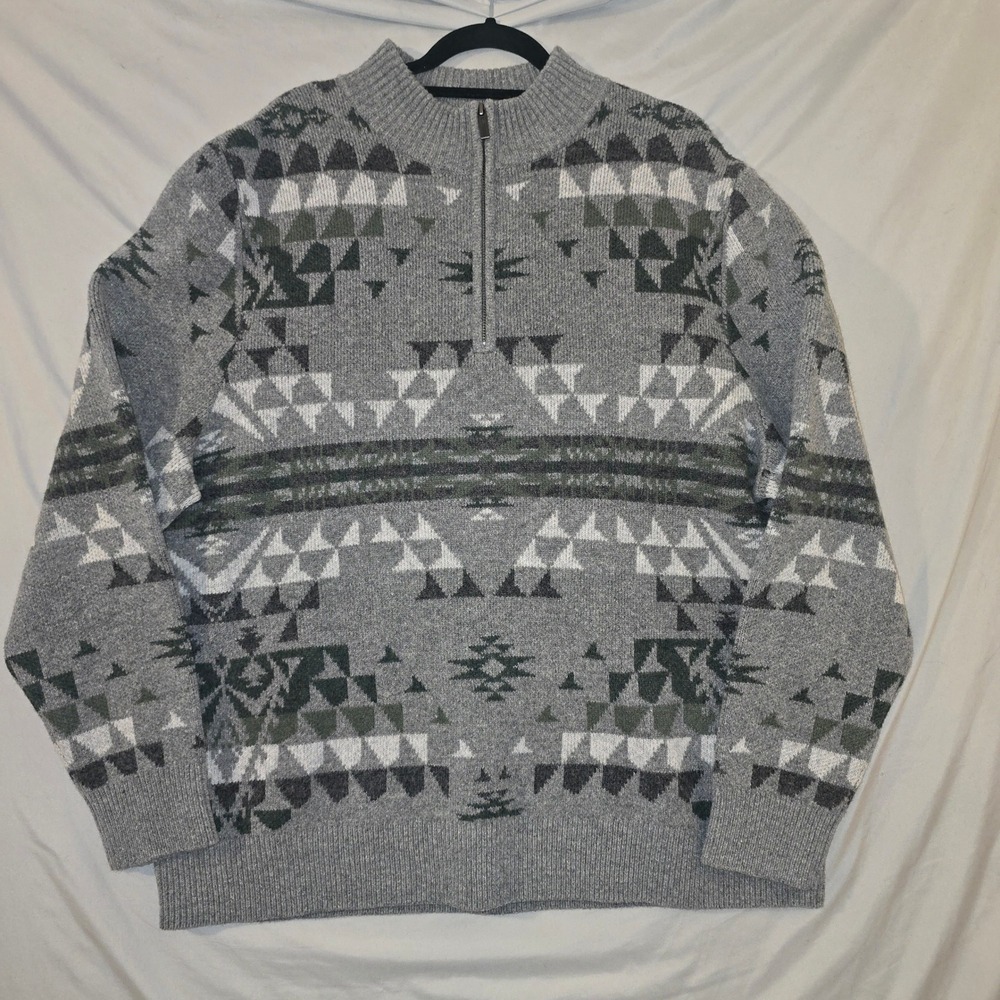 Pendleton Sweater XXL Mens Grey Autumn Birch 100% Lambswool 1/4 Zip Geometric